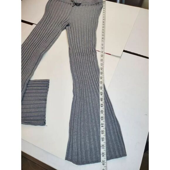 Pink Rose Women's Ribbed Lounge Set Button Down Top Bell Bottom Pants Gray M - Picture 9 of 9